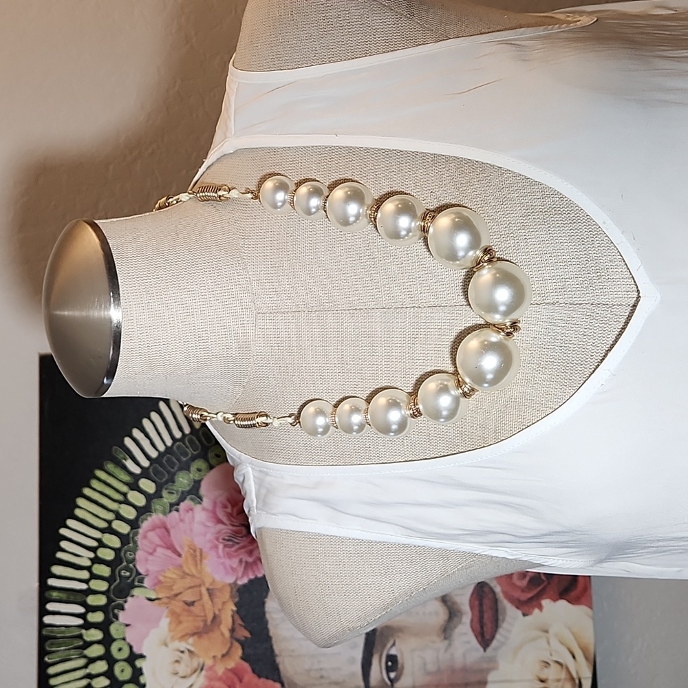 Large Faux Pearl Bead Neclace Handmade Costume Jewelry
